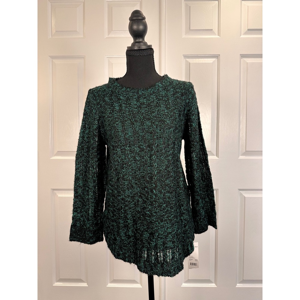 NY Collection Green Black Marled Knit Sweater Womens Medium NWT